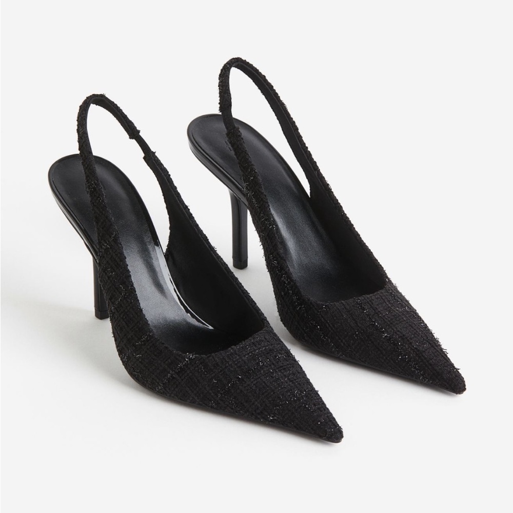 Slingback Pointed Toe Heels in Black